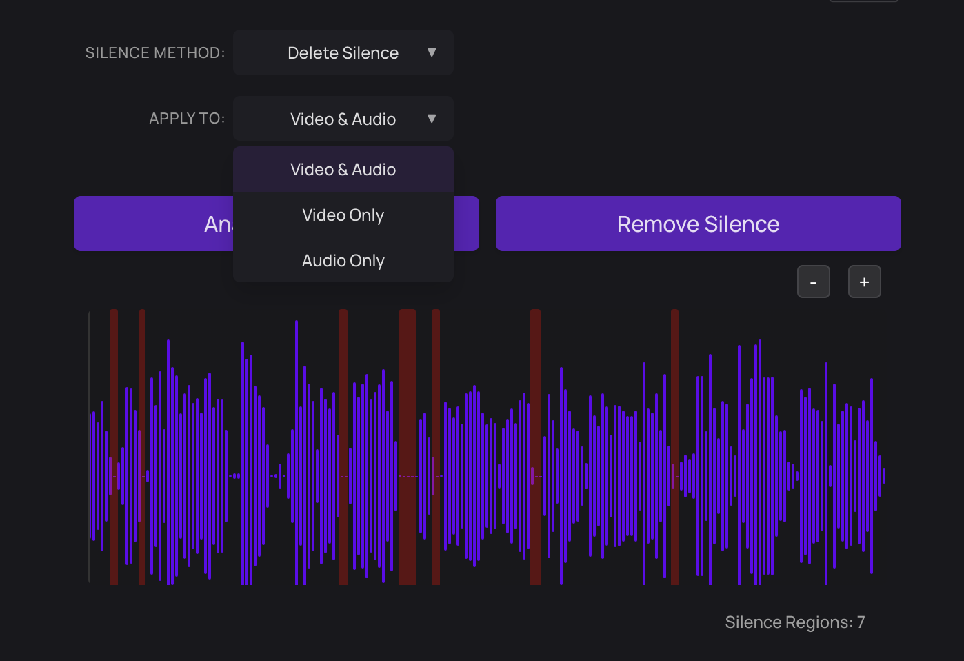 Silence Remover Delete or Disable Options